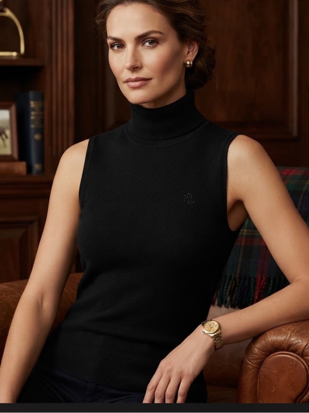 Lauren Ralph Lauren Women's Black Sleeveless Turtleneck Top Size XL Silk Blend